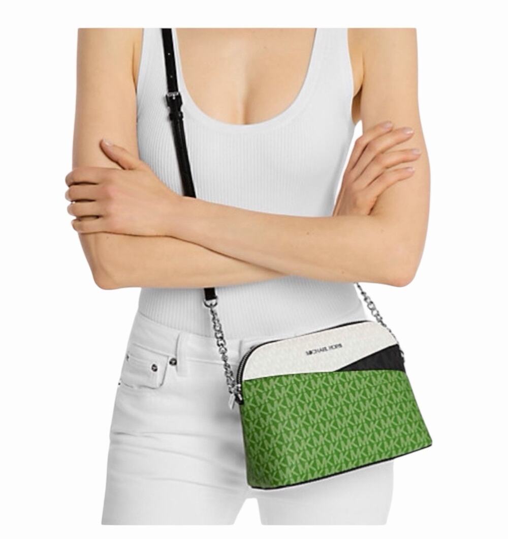 Michael Kors Jet Set Travel Medium Signature Dome Crossbody Green NWT